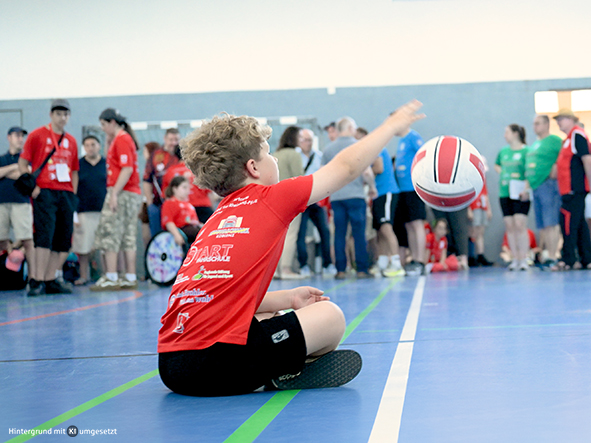 Junge spielt Ball beim Kids und Teenie Sportcamp des BSV Rheinland-Pfalz.