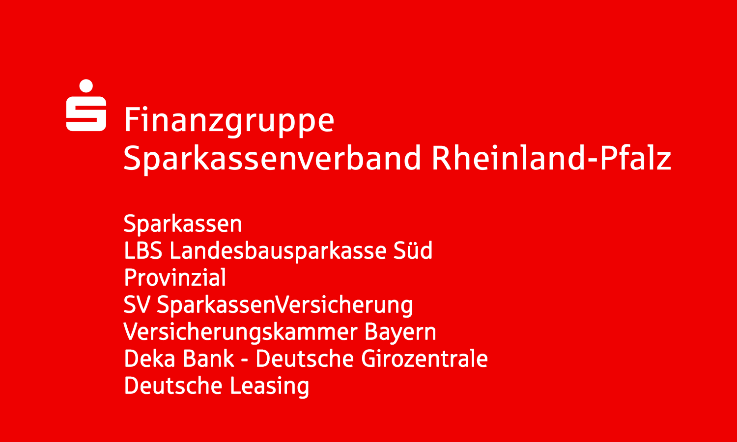 Logo der S-Finanzgruppe Rheinland-Pfalz mit Nennung der Verbundunternehmen auf rotem Grund.