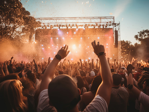 Menschen auf einem Open Air-Konzert am Abend