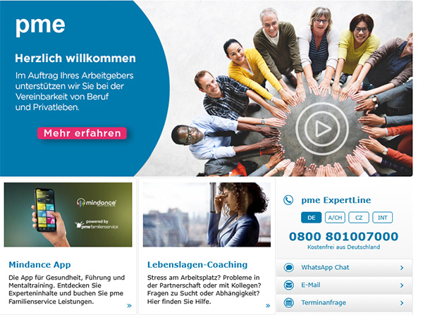 Screenshot der Startseite des Internetauftritt der pme