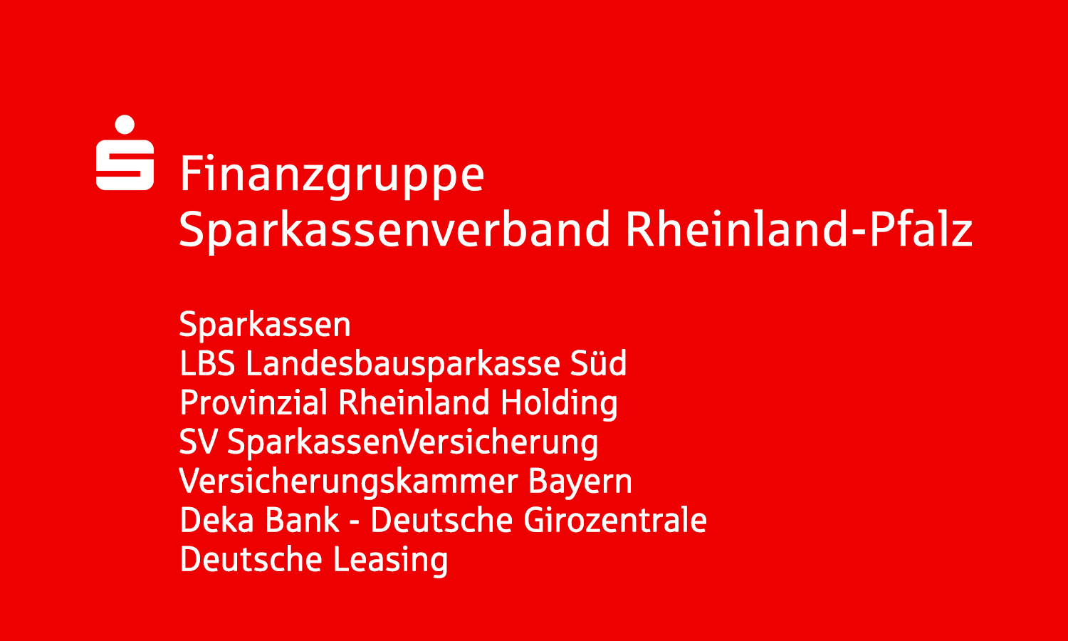 Logo der S-Finanzgruppe Rheinland-Pfalz mit Nennung der Verbundunternehmen auf rotem Grund
