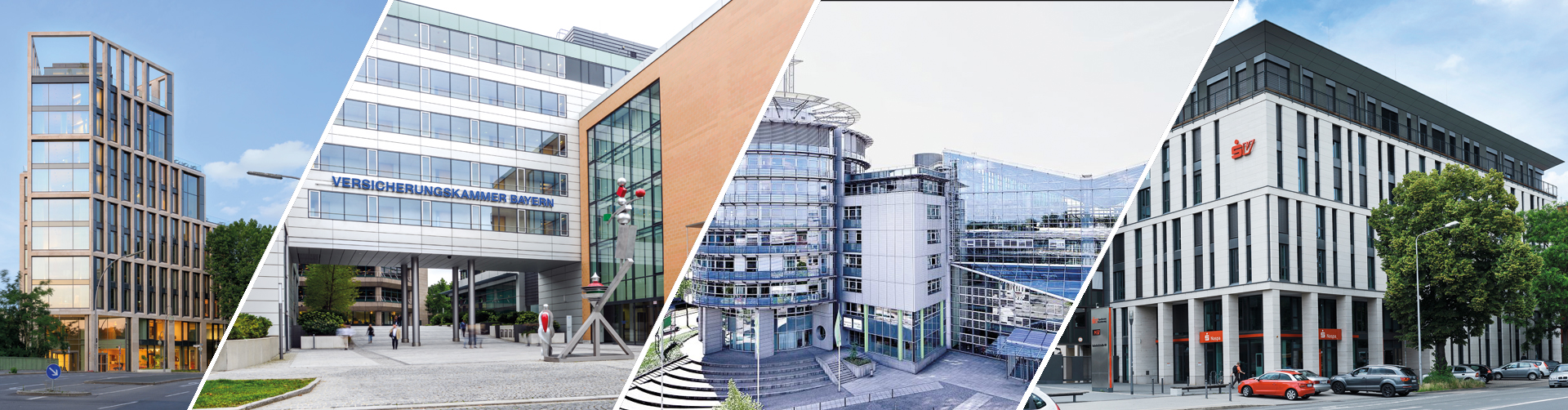 Bildcollage: Gebäude der Verbundpartner BerlinHyp, Versicherungskammer, Deka und Sparkassenversicherung