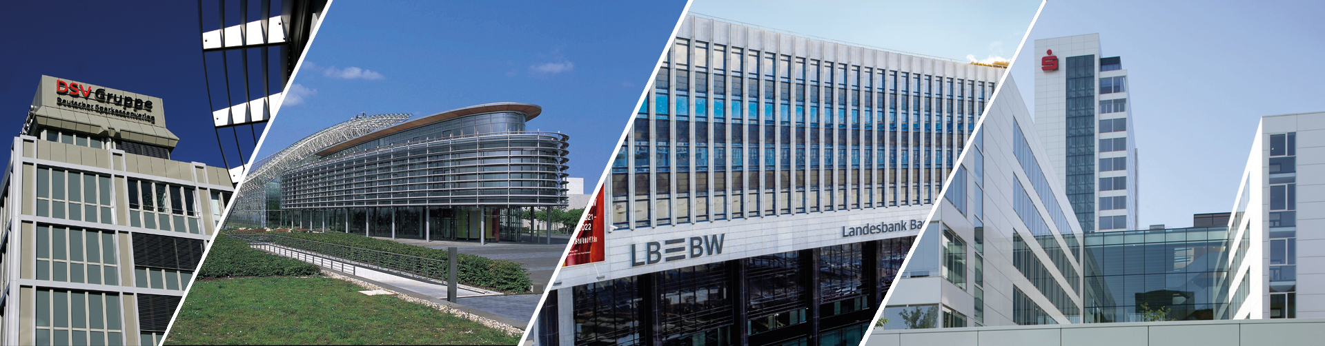 Fotocollage mit den vier Standorten der Verbundpartner: DSV, FI, LBBW und FI